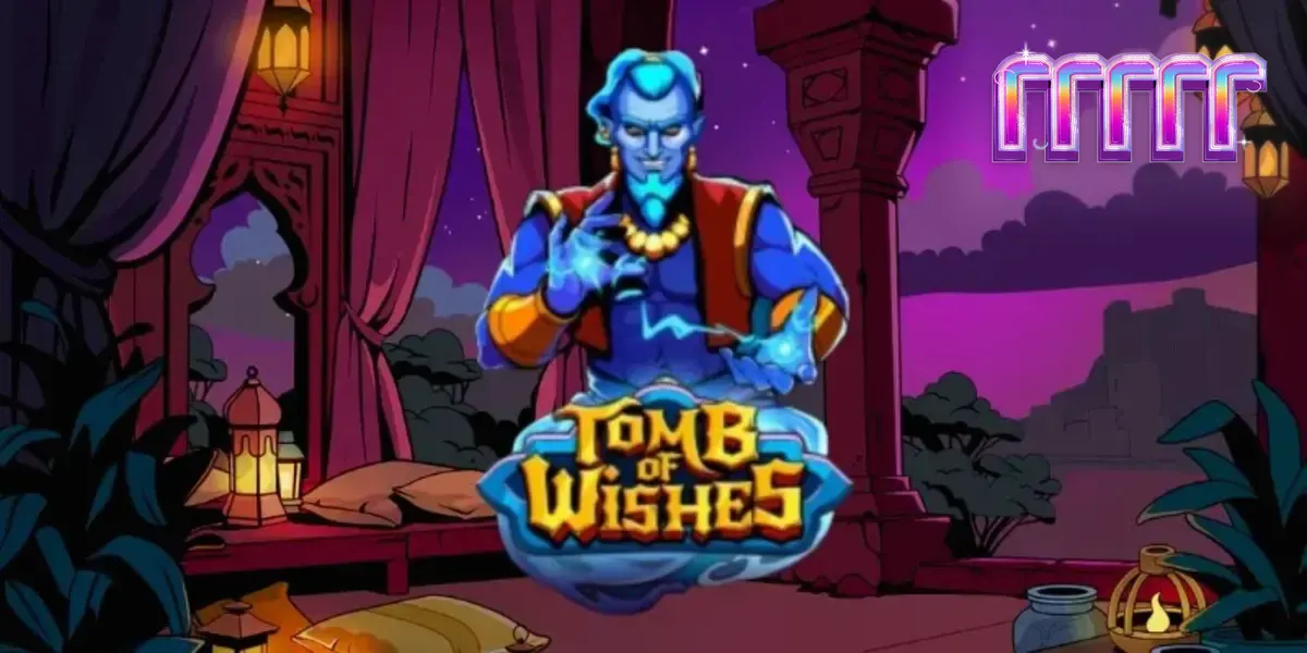 Tampilan visual slot Tomb of Wishes dengan latar belakang ruang harta karun emas dan simbol artefak mistis.